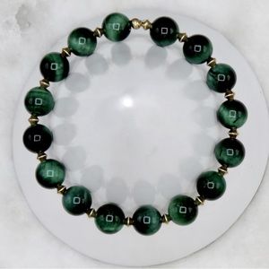 Malachite and 14Kt “Tiger’s Eye” Stretch Gemstone Bracelet